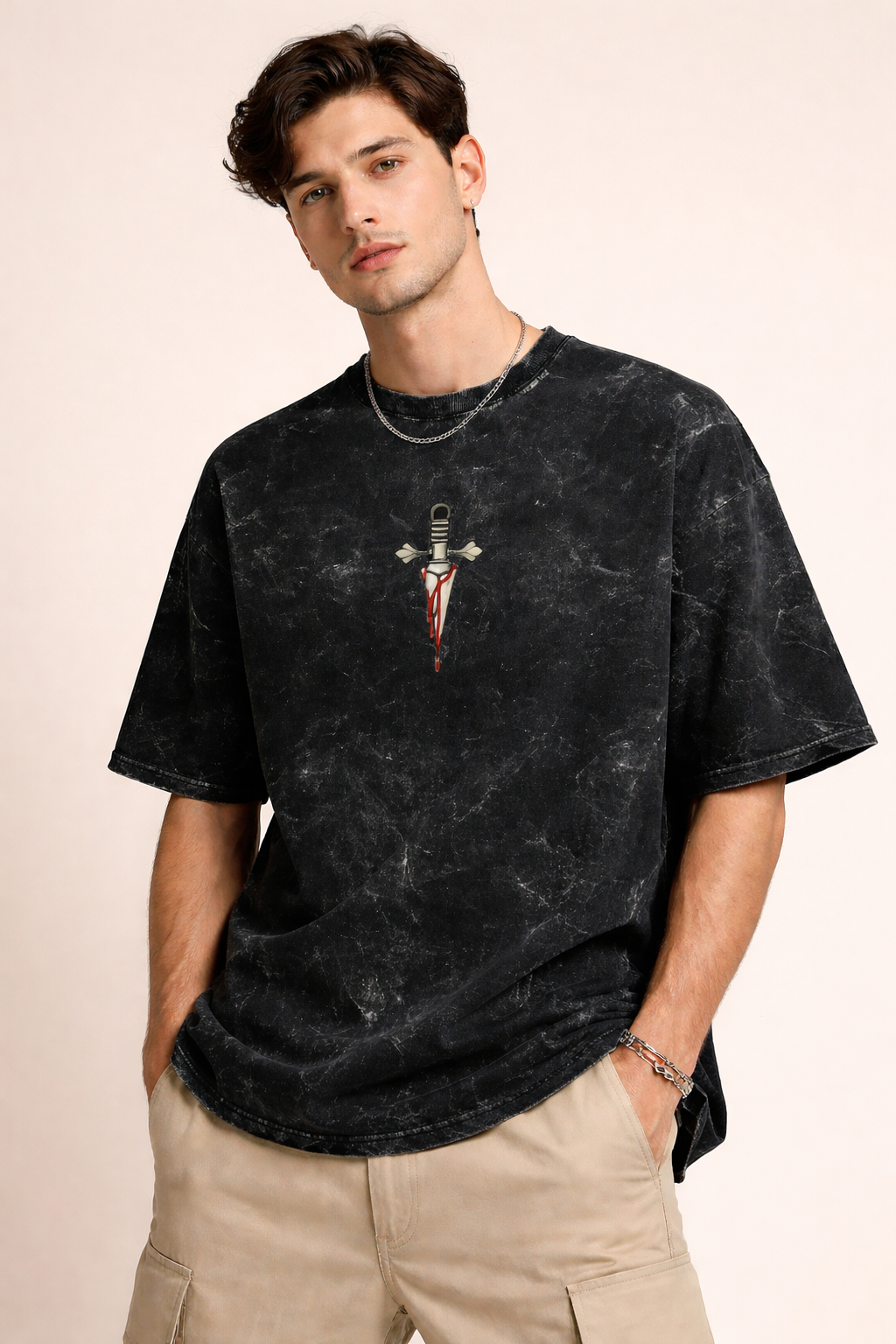 Sacred Chain Heart - Men’s Acid Washed Oversized Tee