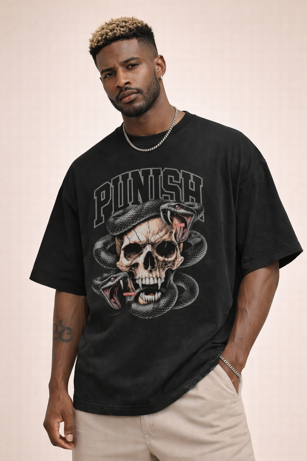 Punish “Venomous Strike” - Men’s French Terry Oversized Tee